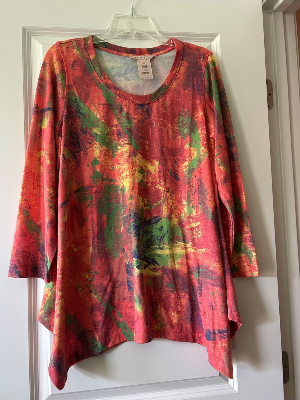 Philosophy Coral Multicolor Abstract Scoop-Neck Tunic Top